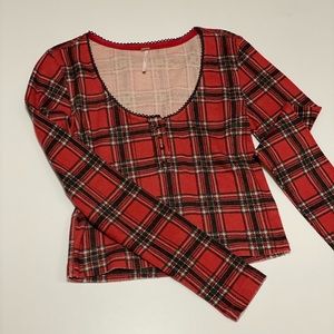 Free people red plaid striped cropped top